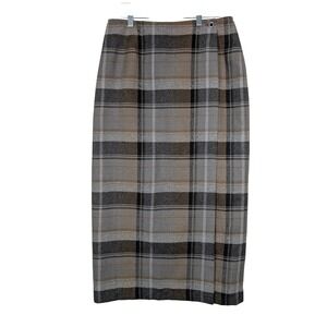 10 Women's Plaid Wrap Pencil Skirt Black Gray Lined Long Length